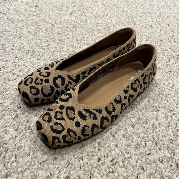 Vivaia Margot 2.0 Dark Leopard Square Toe Ballet Flats Sz EU 42 US 10.5 Casual - Picture 1 of 6